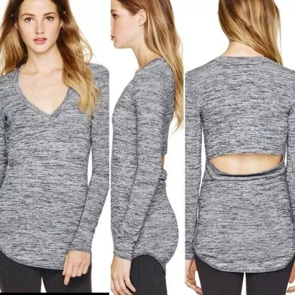 WILFRED FREE Women V Neck Luma Top Long Sleeve Pullover Cutout Back Sz M Black